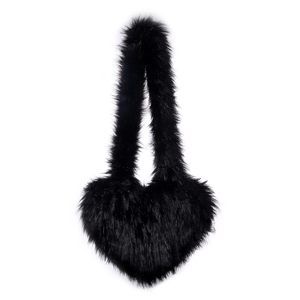 Faux Fur Shoulder Purse Fleece Love Bag Heart Shape Y2K Crossbody Bag O_O